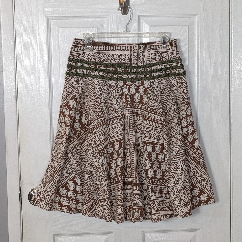 Vintage 90s Hillard & Hanson Brown Geometric Print Cotton Side-Zip Skirt Size 4